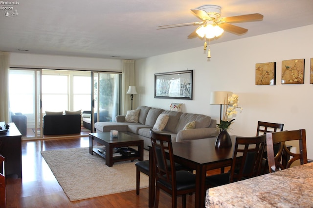 1507 Cleveland Rd Unit 423, Huron, OH 44839 - living room featuring dark wood-style flooring and a ceiling fan