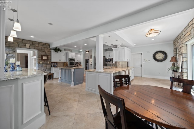 1115 Cedar Point Rd, Sandusky, OH 44870 - dining space featuring light tile patterned floors and recessed lighting