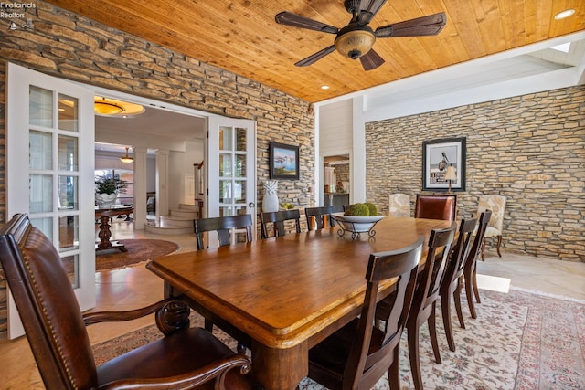 1115 Cedar Point Rd, Sandusky, OH 44870 - dining area featuring wood ceiling and a ceiling fan