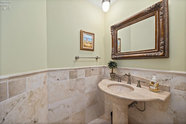 1115 Cedar Point Rd, Sandusky, OH 44870 - bathroom with wainscoting and tile walls
