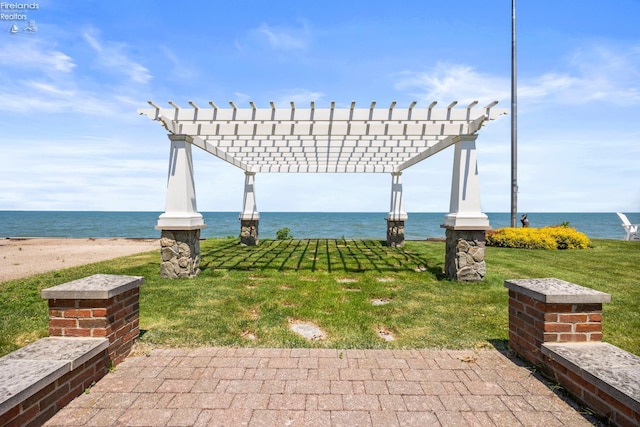 1115 Cedar Point Rd, Sandusky, OH 44870 - view of patio / terrace featuring a water view and a pergola