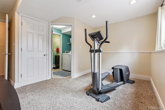 693 Delwood Ct, Highlands Ranch, CO 80126 - exercise area featuring washer / dryer, carpet floors, and recessed lighting