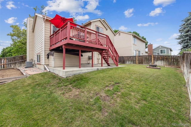 693 Delwood Ct, Highlands Ranch, CO 80126 - back of property with a wooden deck, a fenced backyard, a patio, and stairway
