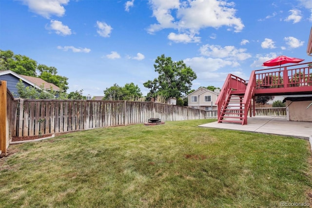 693 Delwood Ct, Highlands Ranch, CO 80126 - fenced backyard with a patio area, stairs, and a wooden deck