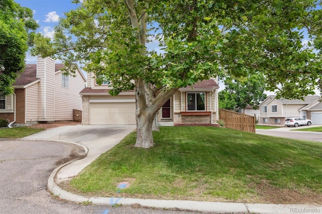 693 Delwood Ct, Highlands Ranch, CO 80126 - obstructed view of property with brick siding, concrete driveway, and an attached garage