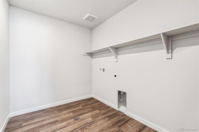 laundry room with dark hardwood / wood-style floors, hookup for a washing machine, and electric dryer hookup