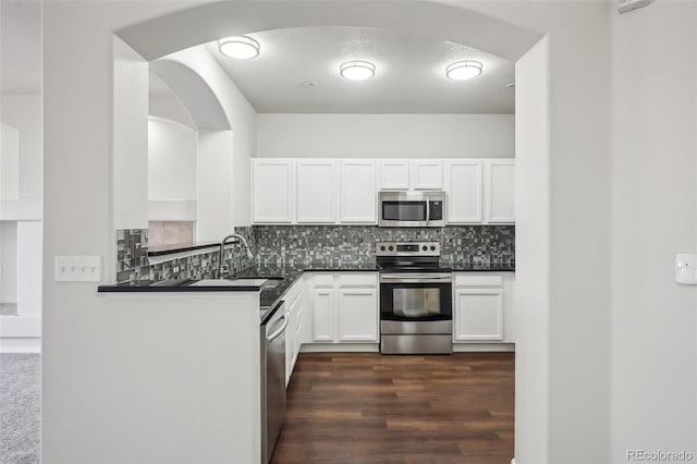 12711 Colorado Blvd Unit 1009, Thornton, CO 80241 - kitchen with appliances with stainless steel finishes, a sink, dark countertops, and tasteful backsplash