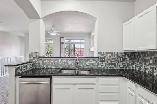 12711 Colorado Blvd Unit 1009, Thornton, CO 80241 - kitchen with dishwasher, a sink, ceiling fan, and decorative backsplash