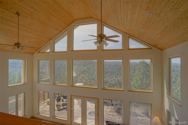 interior space with a healthy amount of sunlight, wooden ceiling, and vaulted ceiling