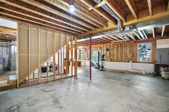 basement featuring water heater