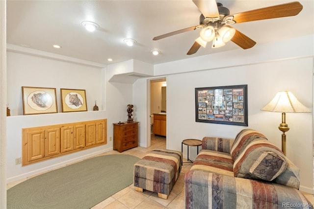 249 Valle Escondido Dr, Durango, CO 81303 - living room with a ceiling fan, light tile patterned flooring, and recessed lighting