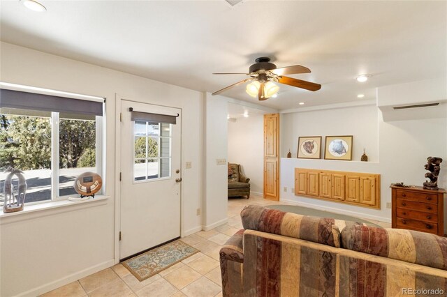 249 Valle Escondido Dr, Durango, CO 81303 - living area featuring ceiling fan, baseboards, light tile patterned floors, and recessed lighting