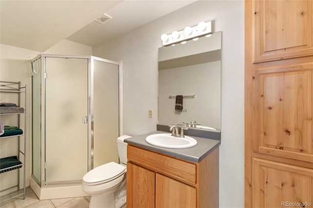 249 Valle Escondido Dr, Durango, CO 81303 - bathroom featuring toilet, visible vents, tile patterned flooring, and a shower stall