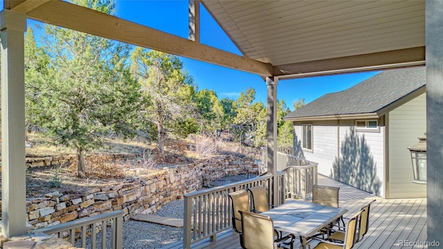 249 Valle Escondido Dr, Durango, CO 81303 - wooden terrace with outdoor dining area