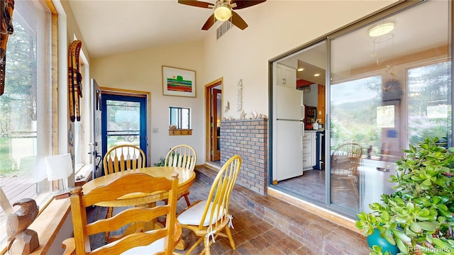 2545 N State Highway 67, Sedalia, CO 80135 - dining room with vaulted ceiling and a ceiling fan