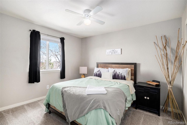 bedroom featuring baseboards, a ceiling fan, and carpet floors