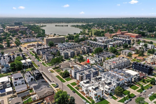 aerial view with a water view