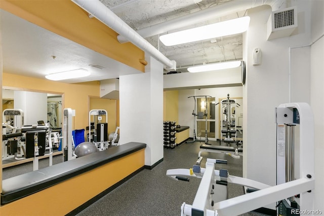 workout area with visible vents