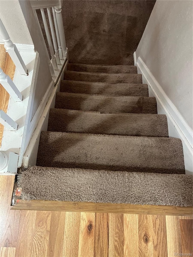 staircase with wood-type flooring