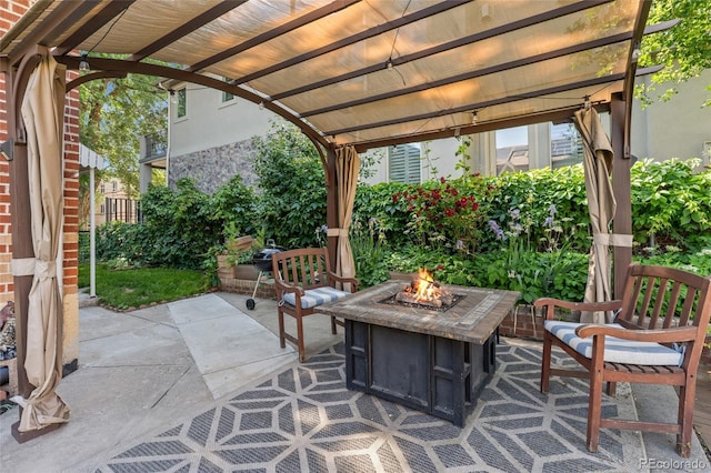 521 Harrison St, Denver, CO 80206 - view of patio with a fire pit and a pergola