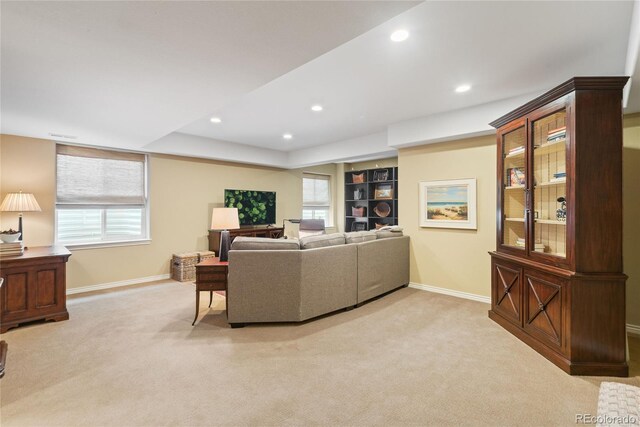 10182 Bristleridge St, Parker, CO 80134 - living room featuring light carpet, baseboards, recessed lighting, and healthy amount of natural light