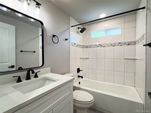 10025 W 8th Ave, Lakewood, CO 80215 - full bathroom with toilet, vanity, washtub / shower combination, and recessed lighting