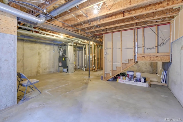 basement featuring heating unit