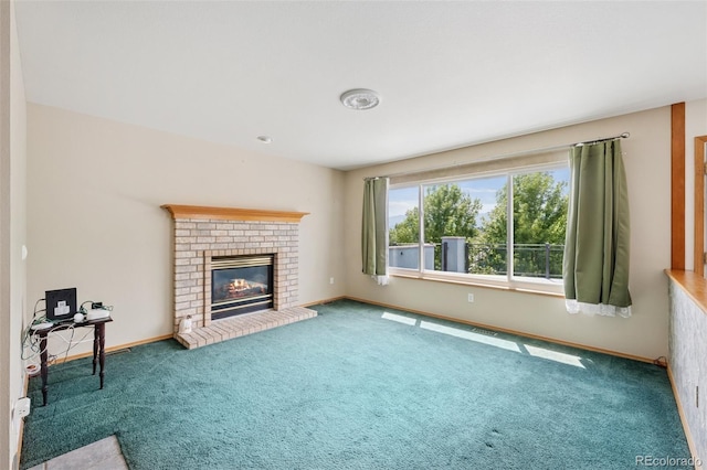 6510 Packsaddle Ct, Colorado Springs, CO 80922 - unfurnished living room with carpet floors and a brick fireplace