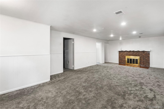 6336 W 71st Pl, Arvada, CO 80003 - unfurnished living room featuring a fireplace, carpet, and recessed lighting