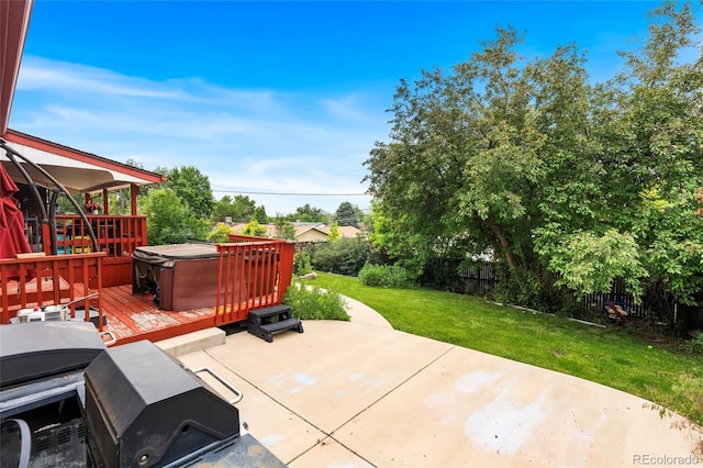 6336 W 71st Pl, Arvada, CO 80003 - view of patio / terrace with a hot tub, a deck, and area for grilling