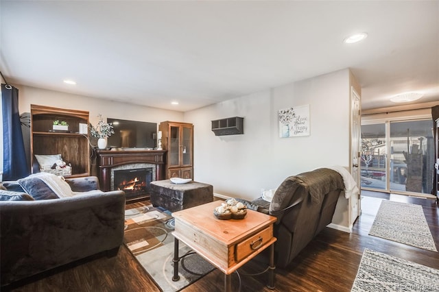 living room featuring dark hardwood / wood-style flooring