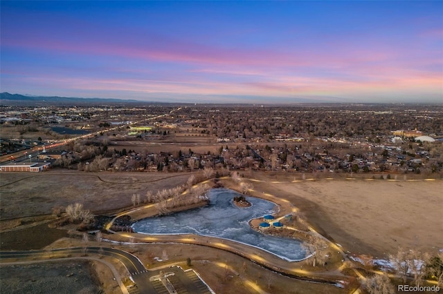 view of aerial view at dusk