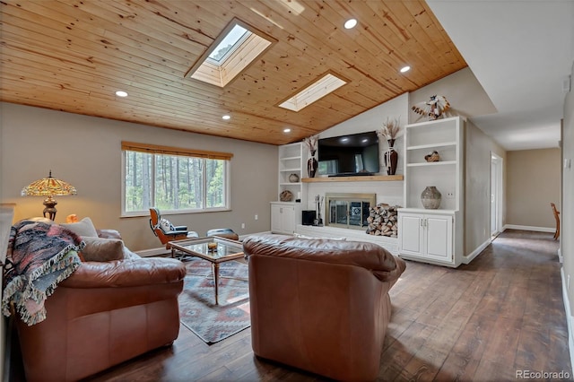 1540 Fawnwood Rd, Monument, CO 80132 - living area with a skylight, wood ceiling, lofted ceiling, recessed lighting, and dark wood-type flooring