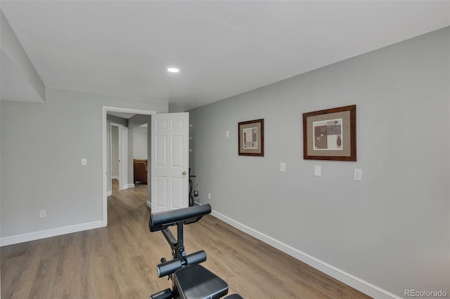 1540 Fawnwood Rd, Monument, CO 80132 - exercise area featuring baseboards, light wood-style flooring, and recessed lighting