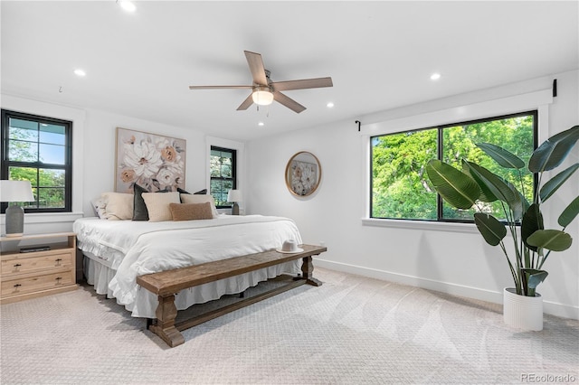 3235 E Easter Pl, Centennial, CO 80122 - bedroom featuring multiple windows, recessed lighting, light colored carpet, baseboards, and ceiling fan