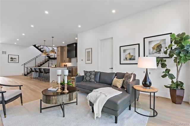 living room featuring light hardwood / wood-style flooring