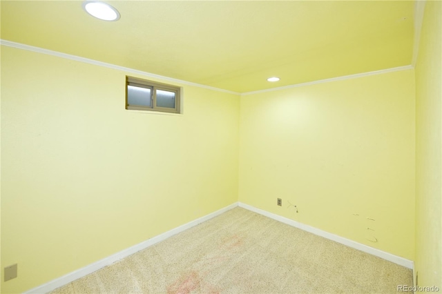 7140 S Uinta St, Centennial, CO 80112 - finished basement with baseboards, carpet floors, recessed lighting, and ornamental molding