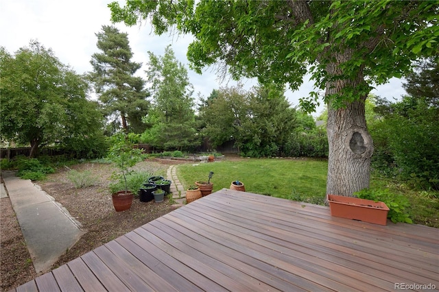 7140 S Uinta St, Centennial, CO 80112 - wooden deck featuring a yard and view of wooded area