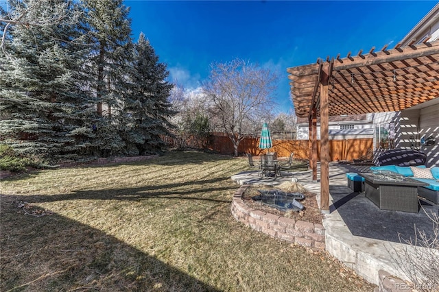 view of yard with a pergola and a patio