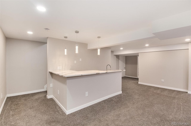 interior space featuring baseboards, dark carpet, and recessed lighting