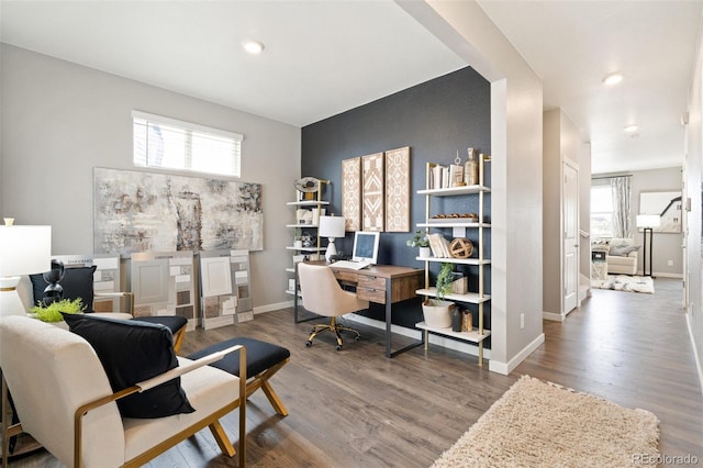 office area with hardwood / wood-style floors