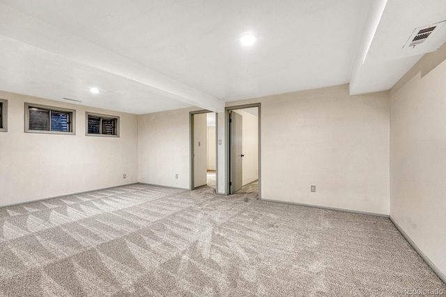 basement with light carpet