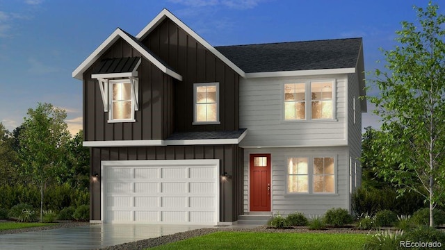 view of front of house with an attached garage, board and batten siding, and concrete driveway