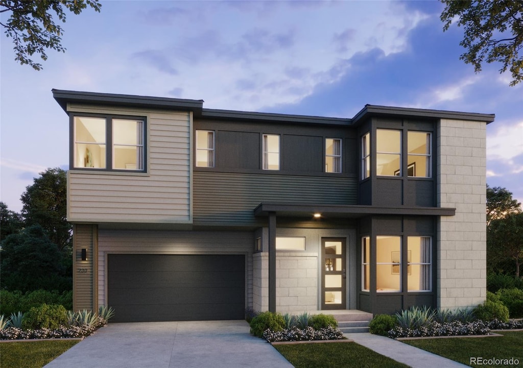 contemporary home with a garage