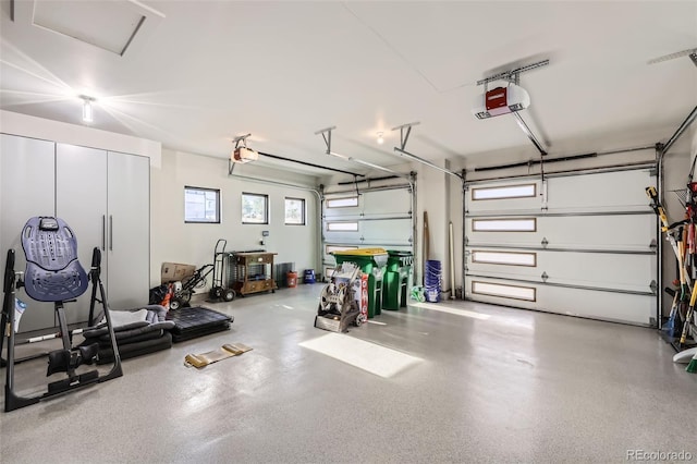 garage with a garage door opener