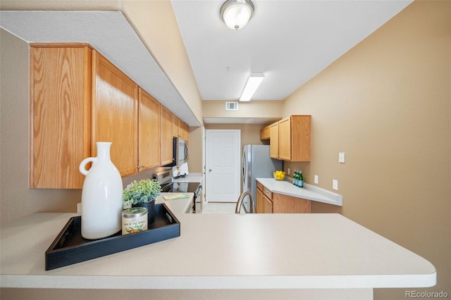 kitchen featuring appliances with stainless steel finishes, kitchen peninsula, and sink