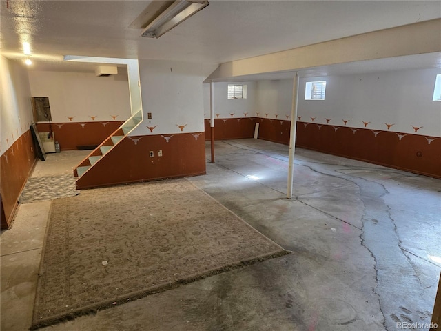 basement with an AC wall unit