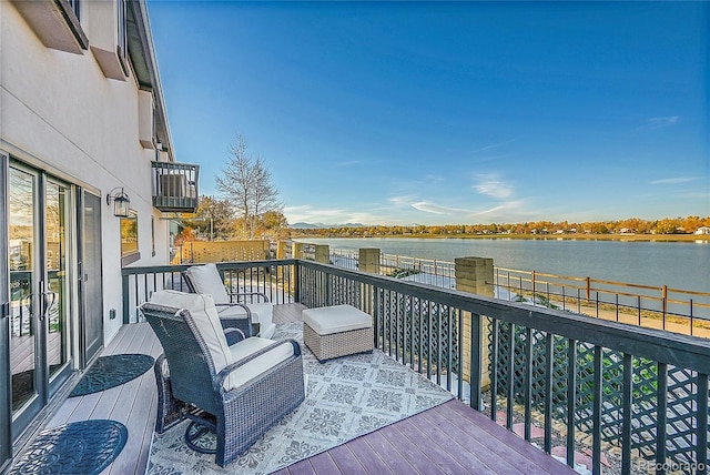 deck with a water view