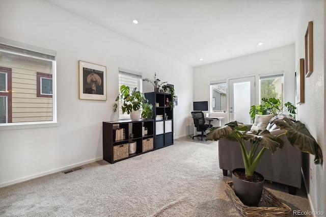 1702 W 66th Ave, Denver, CO 80221 - carpeted living room featuring visible vents, recessed lighting, baseboards, and a wealth of natural light