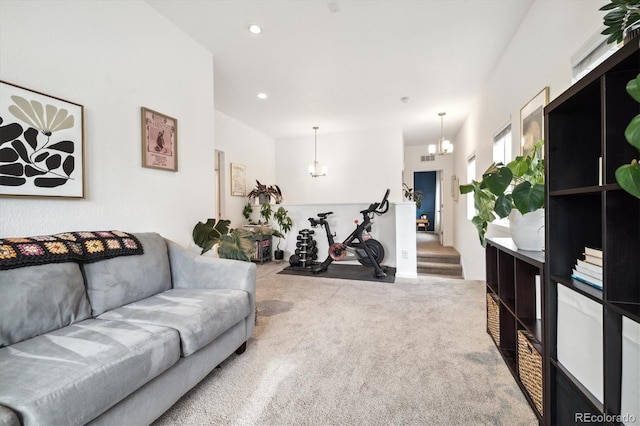 1702 W 66th Ave, Denver, CO 80221 - living area with recessed lighting, carpet flooring, and a chandelier